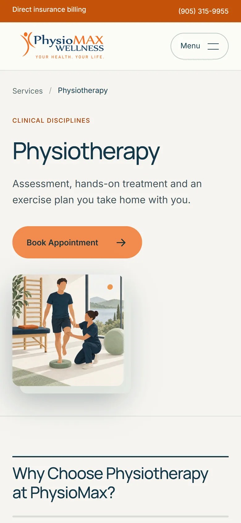 A service page on a phone.