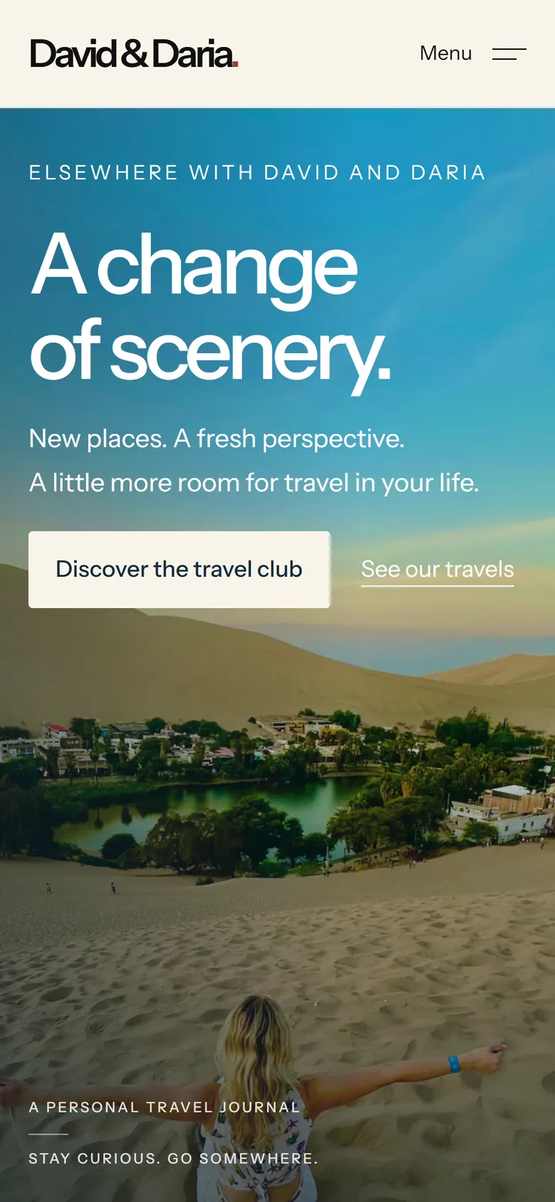 Travel journal home page on a phone.