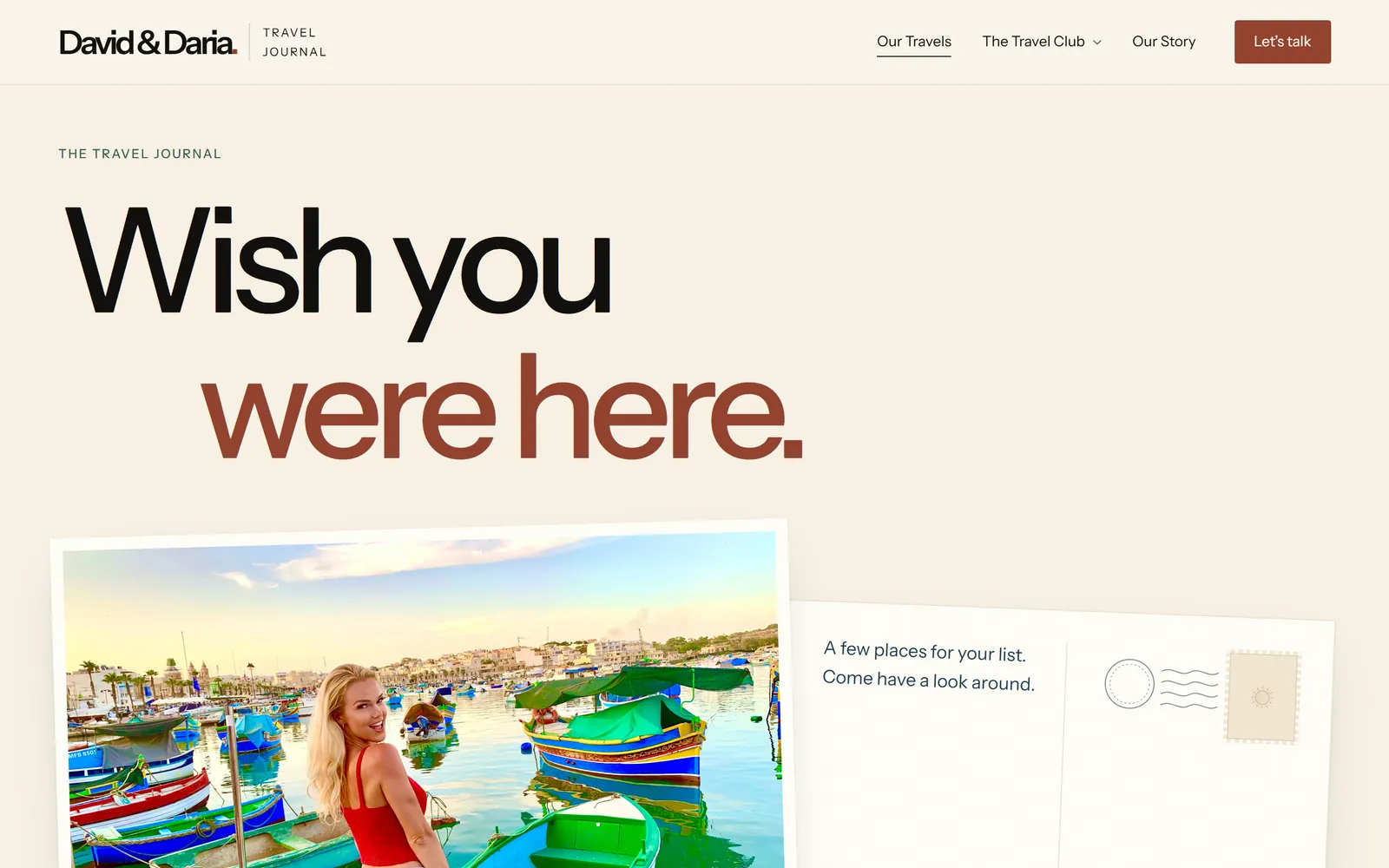 Our Travels opens on a postcard headed “Wish you were here.”
