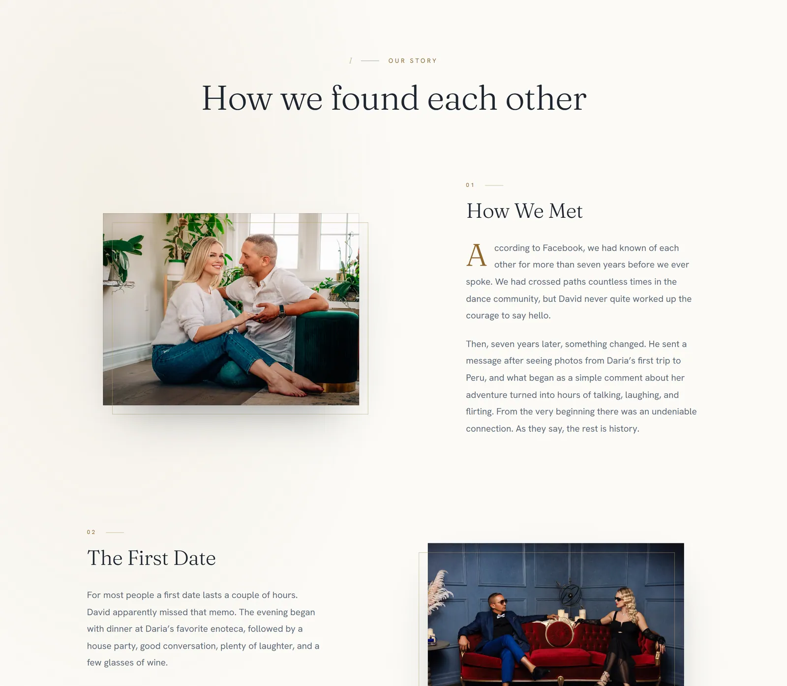 Their story, beside the couple’s photographs.